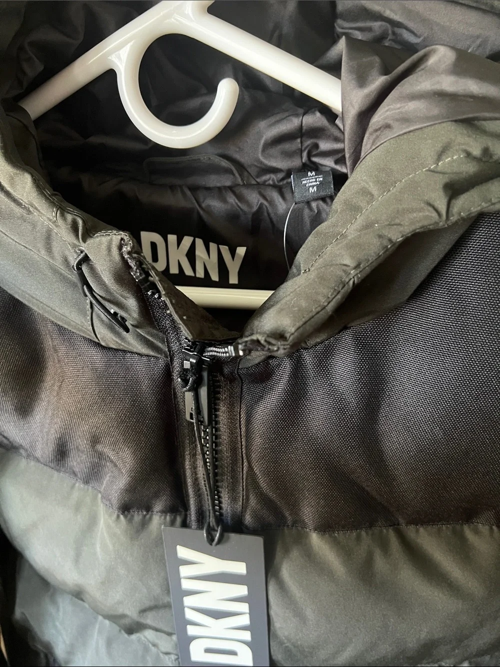 DKNY Olive Green & Black Boys' Hooded Puffer Jacket